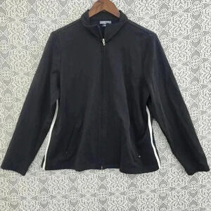 Lands'‎ End Full Zip Mock Neck Polyester Women's Athletic Sweatshirt L Black